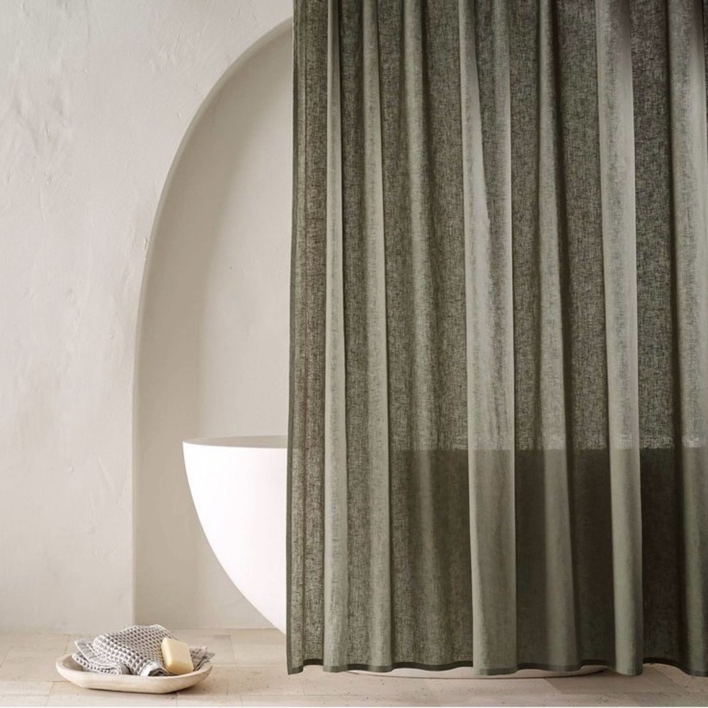 NWT Catalina Elegant Gray Green Linen Shower Curtain